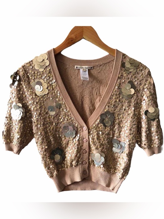 Nanette Lepore Sweaters - Nanette Lepore Sequin Embellished Beige Cardigan Size Xsmall